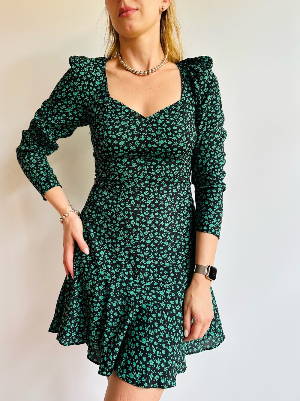 NWT Zara Floral Sweetheart Puff Sleeve Mini Dress Smocked Back Ruffle Hem